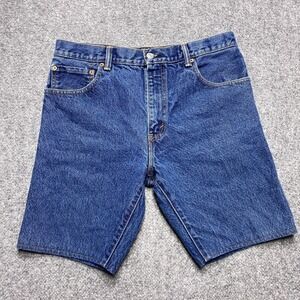 Levis Cut Off Shorts Mens 32 Blue Jorts Hemmed Dark Wash Regular